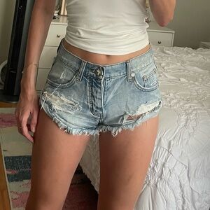 One Teaspoon blue denim ripped Bandits shorts